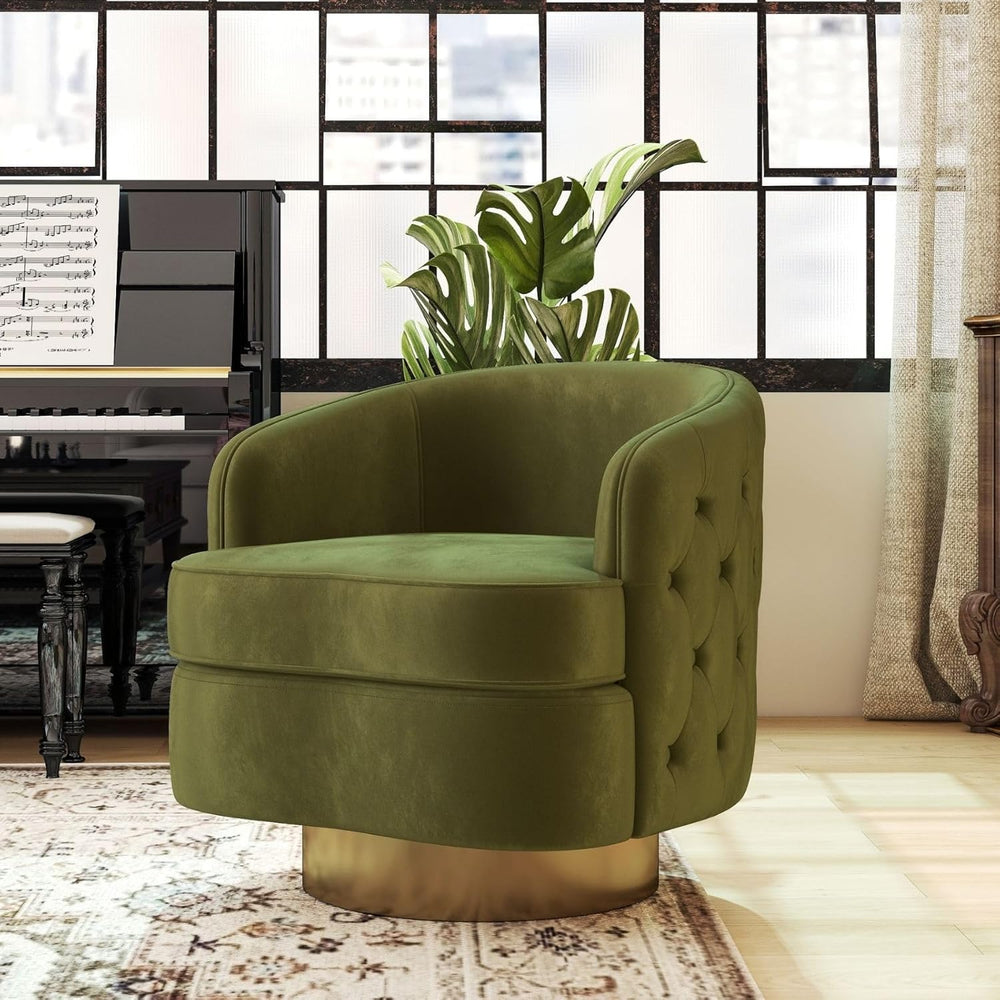 Hyfirm Modern Accent Chair, Swivel Barrel Armchair for Living Room, Button Tu...