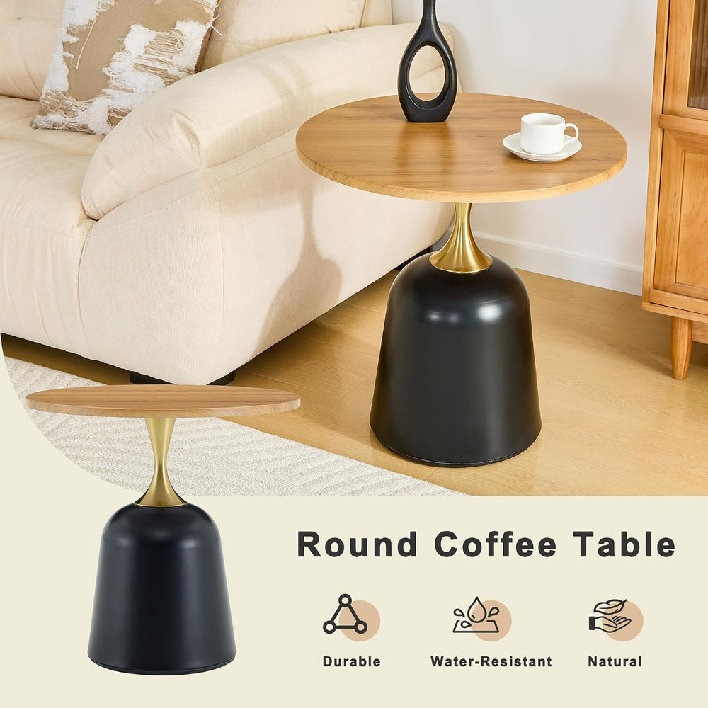 Modern 23.6" Round End Table, Wood Grain Side Table with Heavy-Duty Meta...