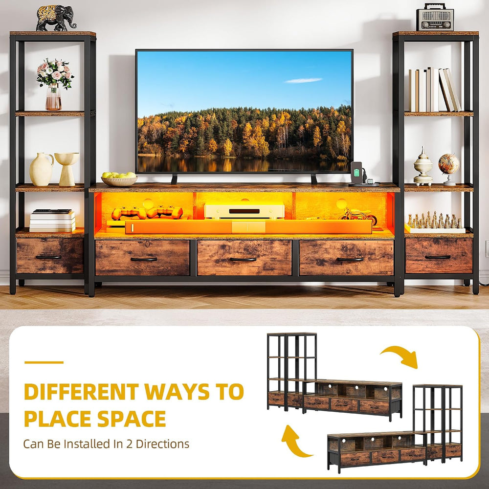 DWVO Industrial LED TV Stand for 65 Inch TVs, Entertainment Center with 2 4-T...