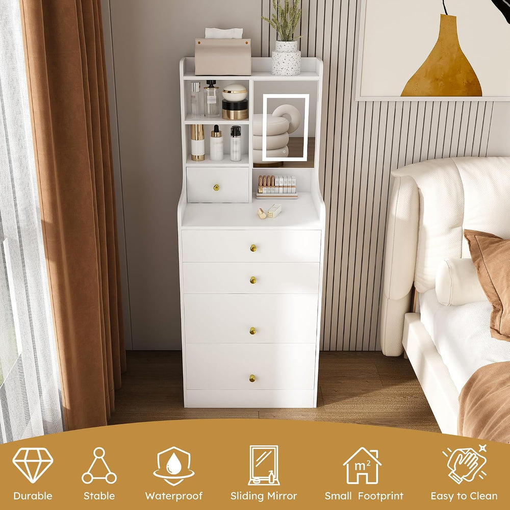Runboll Compact Dressing Table with Storage Stool & Adjustable Lighted Mi...