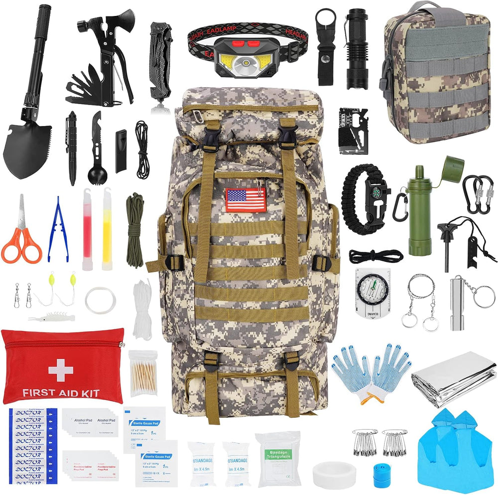 Survival Gear Professional Kit and Large Camping Backpack,First Aid Kit for A...