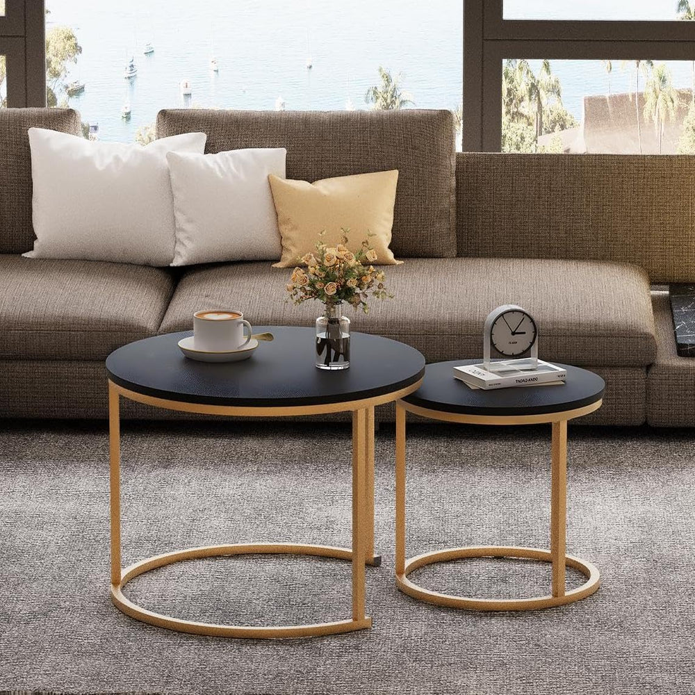 Garden 4 you Nesting Coffee Table, 23.6" Round Coffee Table Set of 2, Wo...