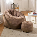 Bean Bag Chair, Bean Bag Chair with Ottoman, Stuffed Bean Bag Chairs with Filler, Big Beanbag Chairs with Filling for Living Room (Faux Fur in Brown, 40.6" D×41.4" W×27.6" H)