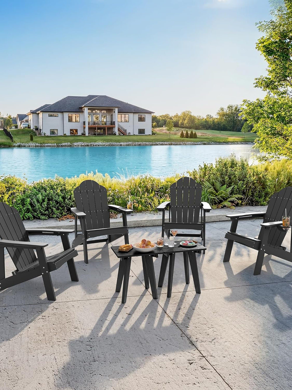 Outdoor Side Table, HDPE Weather Resistant Small Patio Table for Porch and Ba...