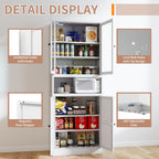 72" Tall Metal Kitchen Pantry Cabinet with Glass Doors & Adjustable Shelves, Freestanding Storage Cabinet Credenza Organizer Utility Cupboard for Pantry, Kitchen, Bathroom