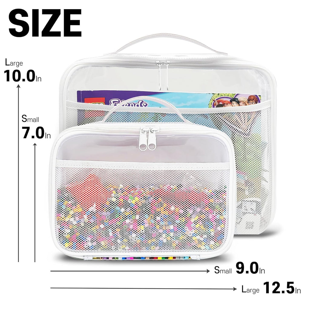 holay 4 Packs PVC Zippered Blocks Set, Toy, Clay, Board game Storage Organizer Case (Name Tag, Manual Pocket) (White, Large)