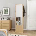 Montary 360° Rotating Makeup & Jewelry Cabinet with Full-Length Mirror - Standing Storage Organizer with Coat Rack, 4-Tier Open & Built-in Shelves, Walnut