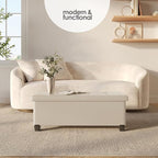STORAGEBUD Storage Ottoman Bench with Bins, 43-in Storage Bench for Bedroom End of Bed, Folding Foot Rest Ottoman for Living Room Max 660lbs, Faux Leather Ottomans, Beige