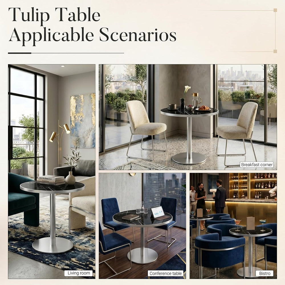 31.5" Tulip Table, Small Round Dining Table with 1.2" Thick Sintere...