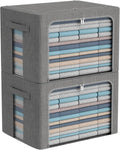 CYhom Extra Large Clothes Storage Bins - Linen Fabric Foldable Stackable Container Organizer Set with Clear Window & Carry Handles & Metal Frame (Dark Gray, Extra Large-100L)