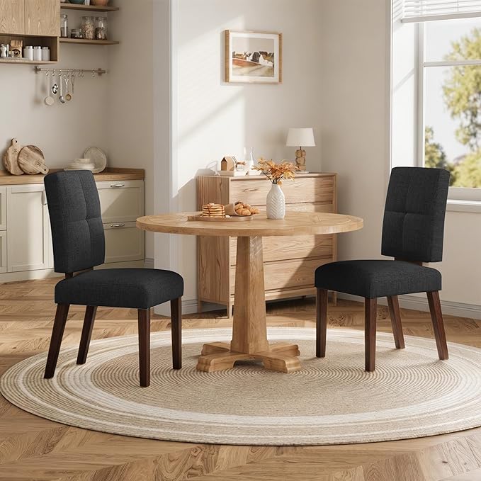 Wooden Dining Chairs Set of 6, Dining Room Chairs with Wood Legs, Cloud-Like Cushion & Reinforcement Structure Design for Kitchen/Living Room/Restaurant, Easy Assembly