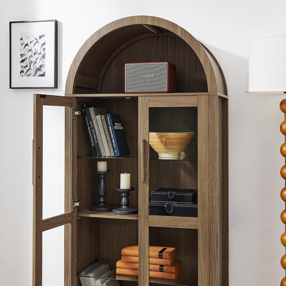 JIJIWANG Tall Wooden Arched Cabinet,LED Arched Kitchen Pantry Cabinet with Do...