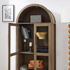 JIJIWANG Tall Wooden Arched Cabinet,LED Arched Kitchen Pantry Cabinet with Doors & Shelves,Modern Retro-Style Wooden Storage Cabinets with Adjustable Glass Partitions for Dining Room,Brown