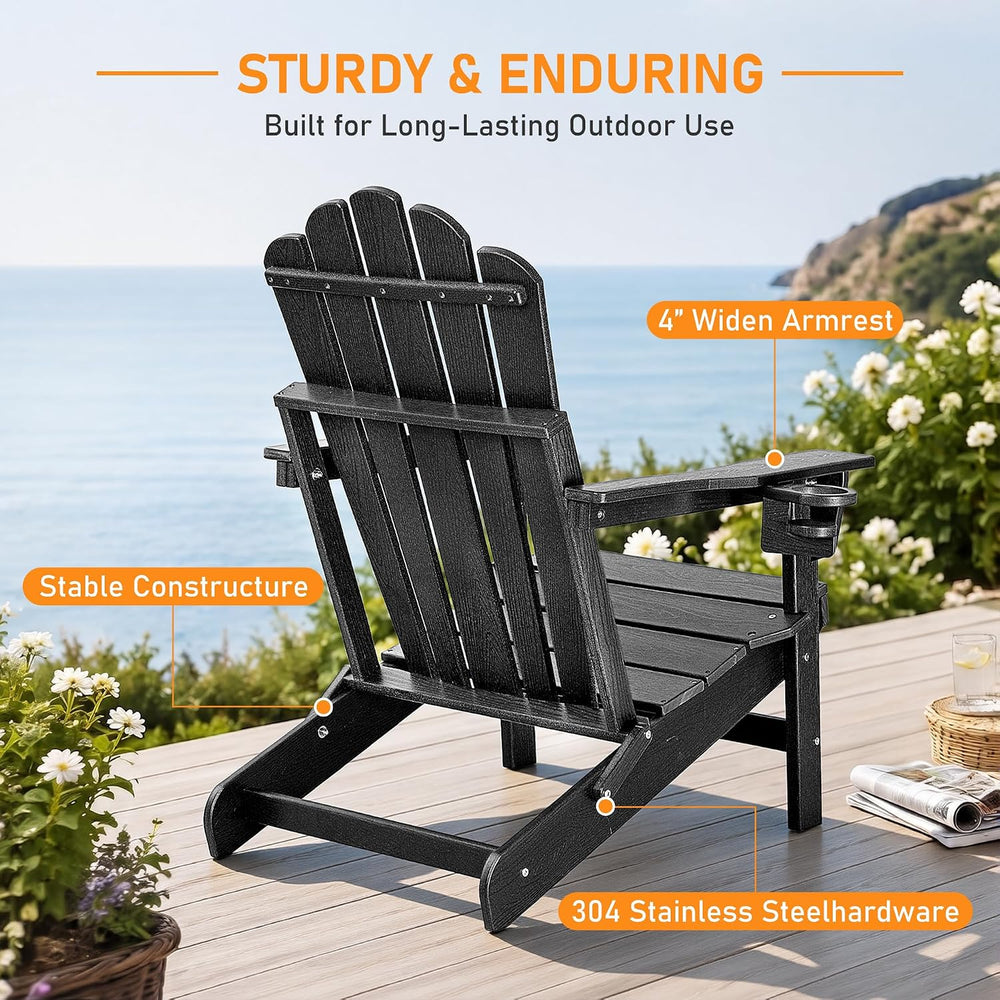 Oversized Folding Adirondack Chair 2PC, HDPE Fire Pit Chair W/400 LBS