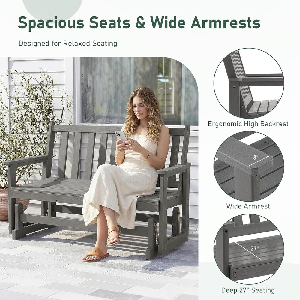 Furnimart Patio Glider Bench, HDPE All-Weather Outdoor Glider for 2-Person, H...