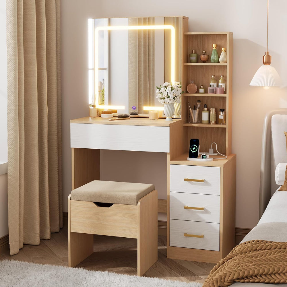 GarveeHome Makeup Vanity Desk with Sliding Mirror, Vanity Dressing Table with...
