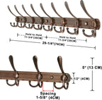 Dseap Coat Rack Wall Mount - 29.5” Long 8-Tri-Hooks Heavy Duty Coat Hanger Rail Wall Hooks for Hanging Coats Hats Clothing Clothes Purse Mudroom Entryway, Red Antique Copper
