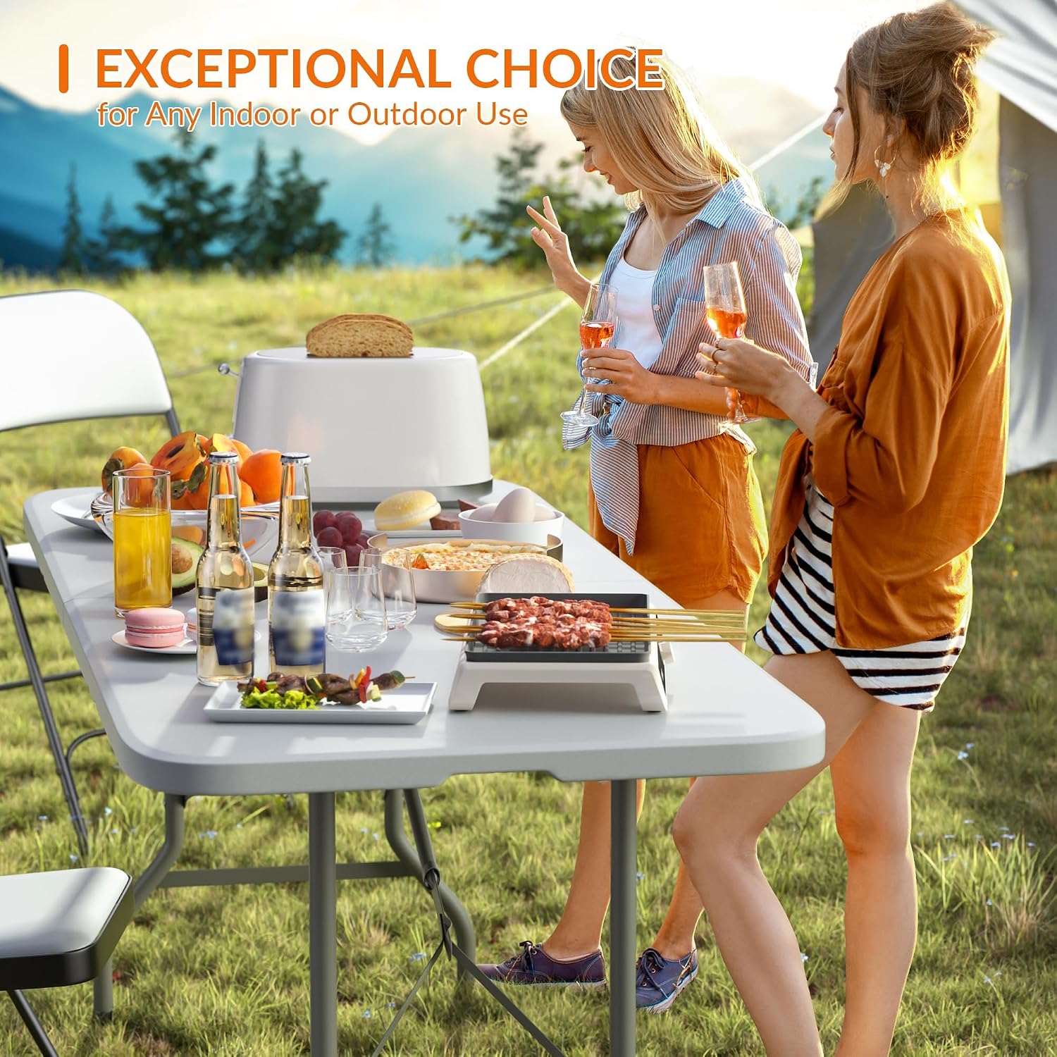 Elevon Folding Table, 6 Feet Heavy Duty Fold-in-Half Utility Table Indoor Outdoor for Camping, Picnic, Party
