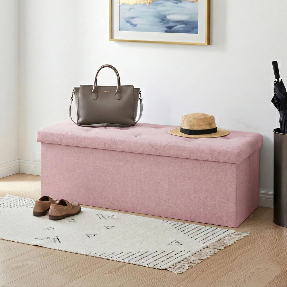 Foldable Storage Ottoman Bench, Storage Chest, End of Bed Foot Rest Stool wit...