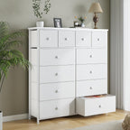 Bepatio Dresser for Bedroom with 12 Drawers, Fabric Dressers & Chest of Drawers with Sturdy Metal Frame, Wood Top, for Woman, 38.9" W x 11.8" D x 40.1" H (White)
