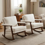 Rocking Chair Nursery, Compact Glider Rocking Chair for Indoor Use, Small Upholstered Rocker Chair for Bedroom Living Room, Teddy Fleece Accent Chair,White