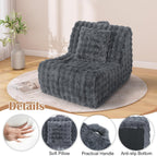 Bean Bag Chair for Adults, Giant Lazy Floor Bubble Sofa with Soft Pillow, Comfy Faux Fur Fireside Beanbags with Handle for Living Room, Bedroom, Apartment, Dark Blue