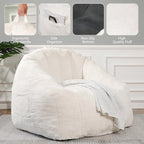 Giant Bean Bag Chair, BeanBag Couch Filler with Memory Foam, Ergonomic Faux Fur Shell-Shaped Accent Chair Gaming and Reading Living Room, Bedroom, Beige