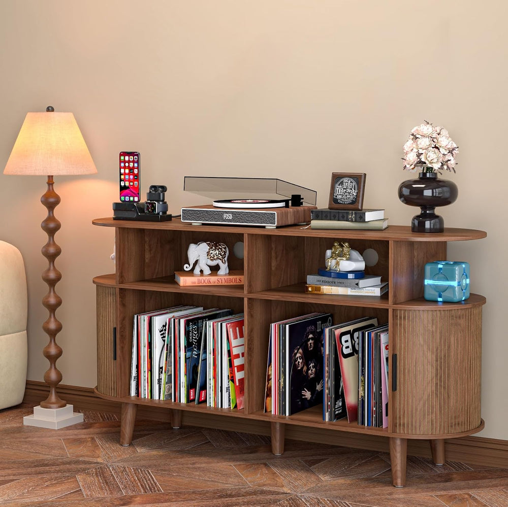 LUVIOHOME Large Round Record Player Stand with Charging Station & USB Por...