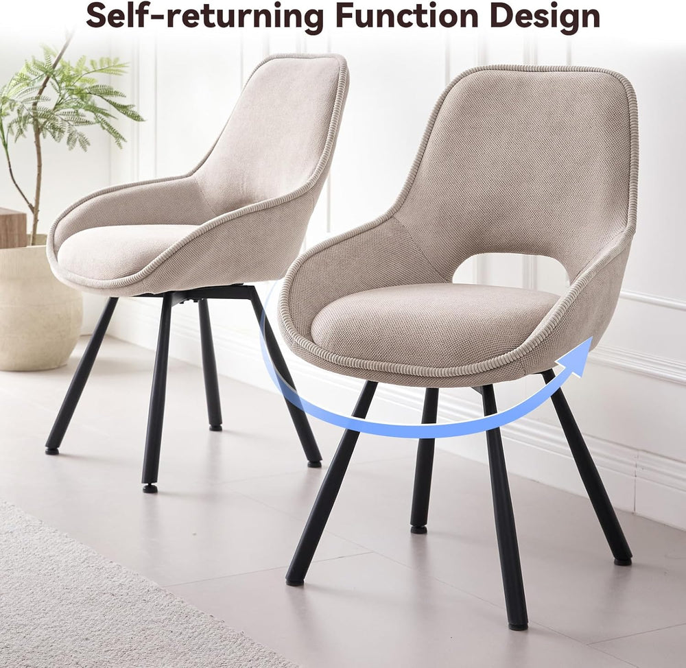 Swivel Dining Chair Set of 2, Modern Upholstered Fabric Kitchen Chairs with T...