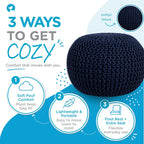 BIRDROCK HOME Round Pouf Ottoman Foot Rest - 18.5”x18.5”x15” Boho Compact Comfortable Soft Cotton Braided Foot Stool with Bean Bag Filling for Living Room, Bedroom, or Nursery (Navy)