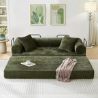 Antetek Modular Couch Bed, Convertible Folding Plush Corduroy Comfy Floor Compression Loveseat Sleeper Sofa Couch, King Size Bed for Guest Room Living Room Bedroom, No Assembly Required, Green