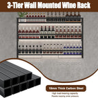 Wine Rack Wall Mounted with LED Light,Bar Liquor Shelf,Black,100cm | Metal,3-Tiers,Wine Glass Holder,Industrial Liquor Bottle Display Storage Shelf,for Home Bar, Dining Room
