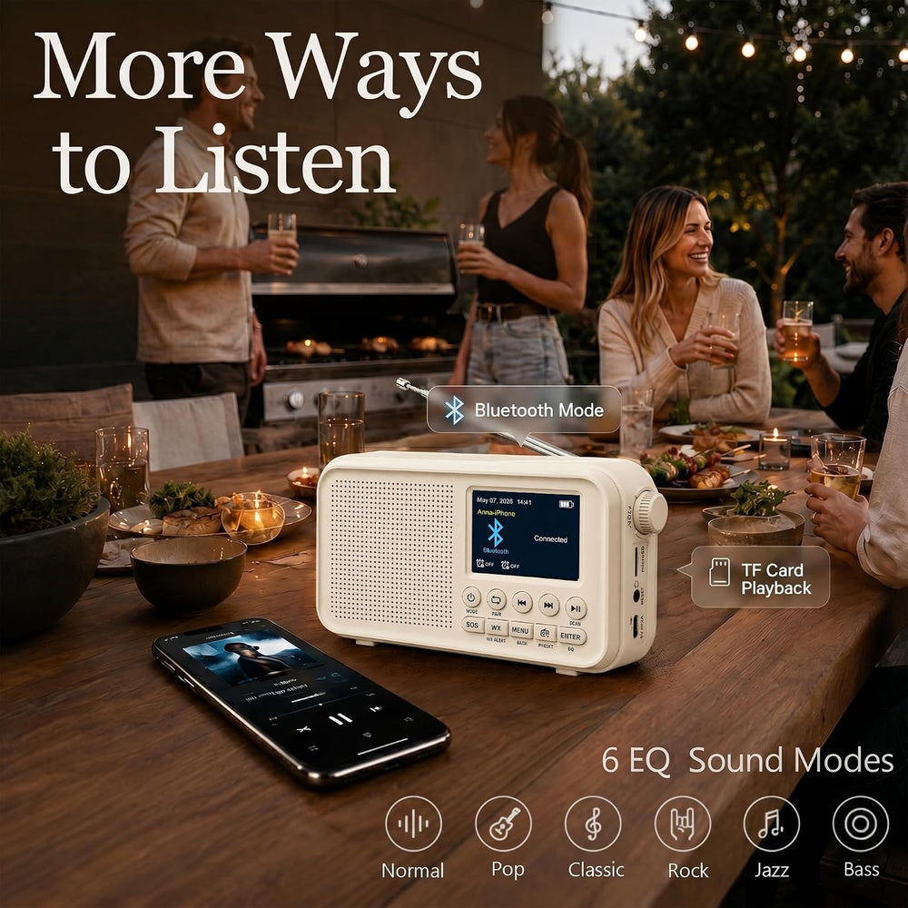 FM Radio with Bluetooth, NOAA Weather Band, 2.4" Color Screen, Rechargea...
