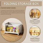 84 QT / 21 Gal Magnetic Door Storage Bins Collapsible Stackable w/1 Lid, Heavy Duty Plastic Cabinet with Wheels for Home Office Organization (White)