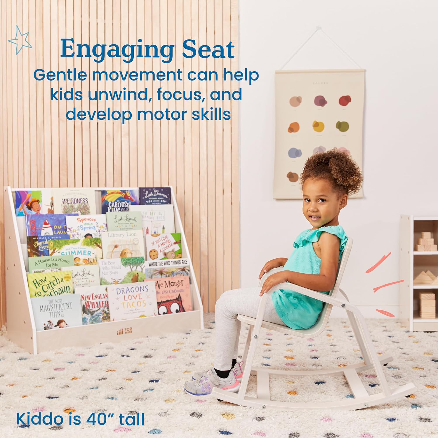 ECR4Kids Bentwood Rocking Chair with Armrests, Montessori, White Wash | Durable birch, GREENGUARD Gold Certified, 2-5 years, 74 lb capacity, comfortable curved seat, nylon glides, classroom/home