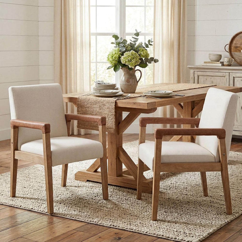 Mid Century Modern Dining Chairs Set of 6, Linen Fabric Upholstered Kitchen C...