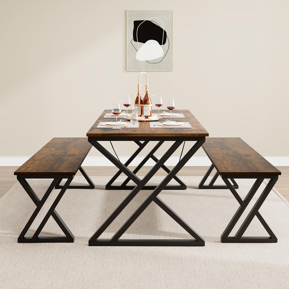 GarveeHome Kitchen Table with 2 Benches, Dining Table Set for 4, Saving Space...