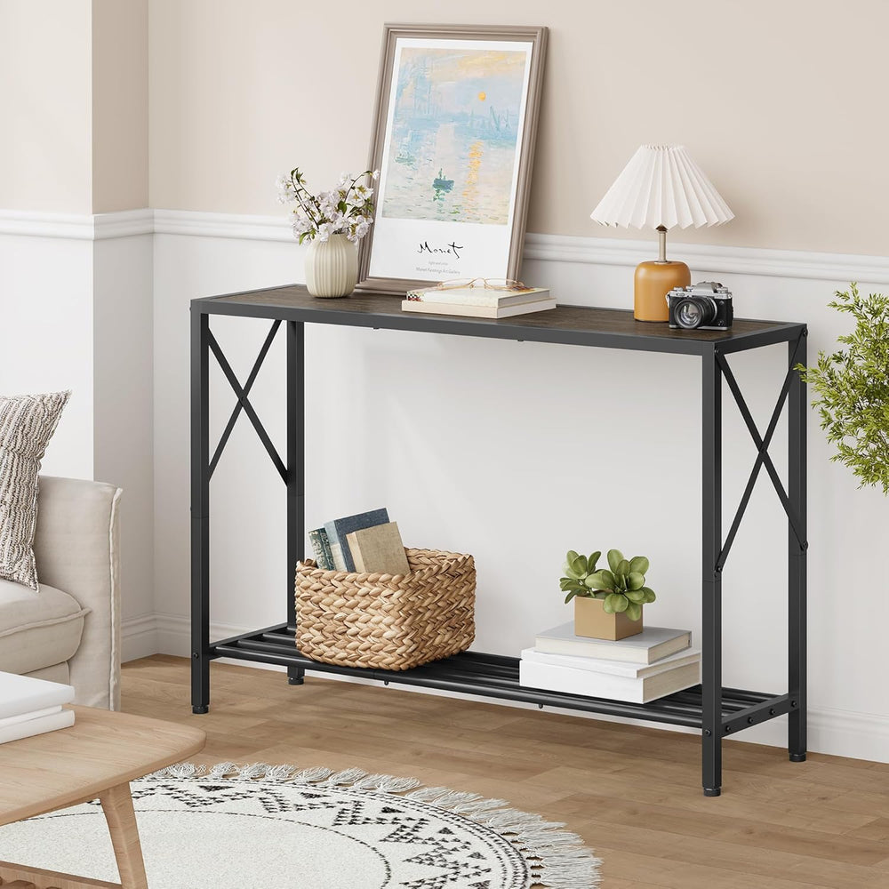 Tajsoon Industrial Console Table 41.8", 2 Tier Entryway Table with Stora...
