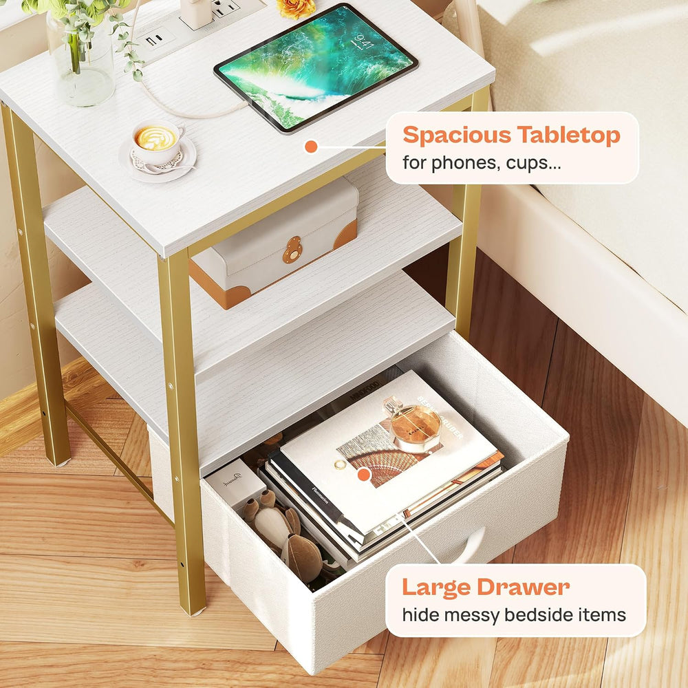 SUPERJARE Nightstand with Charging Station, Bed Side Table with Adjustable Fa...