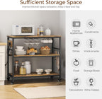 Yaheetech Kitchen Island Cart with Power Outlet, 3 Shelves, Rustic Brown | 40 Inches Rolling Kitchen Island With Storage, 3-Tier Coffee Cart with Footpads, Wine Rack Glass Holder Hooks for Dining Room