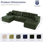 MAXYOYO 132" U Shaped Modular Sectional Sofa with 2 Ottomans, Cloud Boneless Couch with Layered Cushion, Flexible Module Combination Sofa for Living Room, No Assembly Required, Dark Green