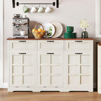 DWVO 58.3" Rustic Kitchen Island Storage Cabinet | Tilt Out Trash Can Cabinet, Farmhouse Kitchen Island with 3 Drawers, 2 Tilt-Out Doors for 10 Gallon Bins, Adjustable Shelf