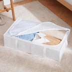 TYEERS Under Bed Storage Containers, Durable Fabric, Washable, Collapsible, Under Bed Storage Bins for Clothes, Blankets, Sheets, Shoes, 27.5x16.5x7 Inches, 2-Pack, White