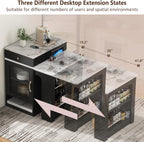Merax 59.5" Kitchen Island with Extendable Table, Black | Table with Double-Sized Storage, Modern Island with 2 Drawers, Power Outlet, Side Open Shelves for Dining Room
