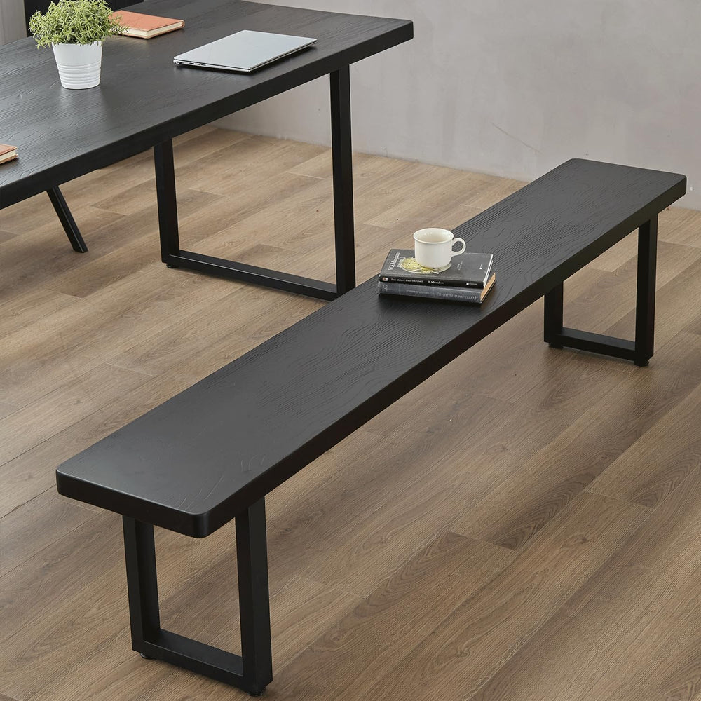 70in Black Solid Wood Dining Bench - Sturdy Metal Legs & Rounded Safety C...