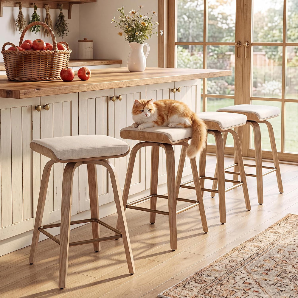 HNY 26" Swivel Bar Stools Set of 4, Backless Counter Height Bar Stools w...