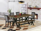 East West Furniture X677MZ650-6 6 Piece Kitchen Table Set Contains a Rectangle Dining Table and 4 Dark Gotham Grey Linen Fabric Parson Chairs with a Bench, 40x72 Inch, Multi-Color