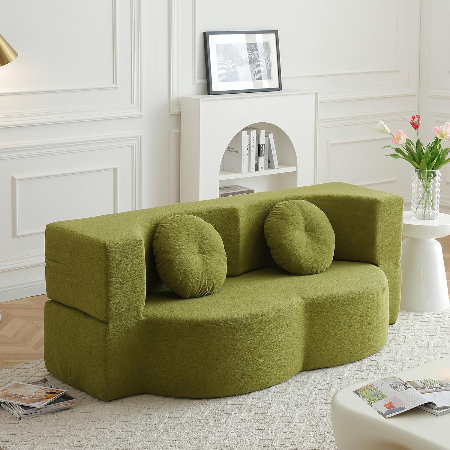 75" Convertible Folding Sofa Bed, 2-in-1 Full Size Floor Boneless Couch Bed, Loveseat sleeper Couch, Memory Foam Floor Sofa Sleeper SofaBed, Small couches for small spaces, No Assembly (Green)