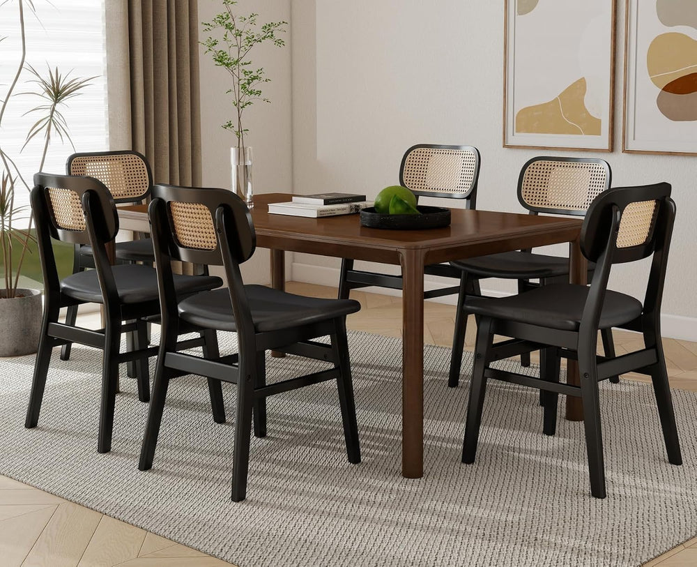 Shunzhi Rattan Dining Chairs Set of 6, Upholstered Farmhouse Dining Room Chai...