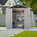 8X6 FT Outdoor Storage Shed, Metal Garden Shed - Tool Storage Sheds with Lockable Doors, Waterproof Outside Storage Building for Backyard, Patio (Black; Floor Not Included)
